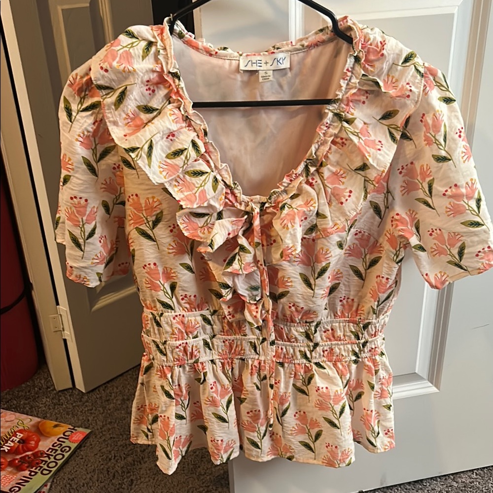 Pink Floral Ruffle Peplum Top